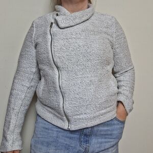 Loft Gray Marled Asymmetrical Full Zip Moto Sweater Jacket Size Small
